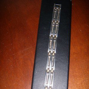 MENS STAINLESS STEEL BRACELET W/GOLD PLATED LINKS